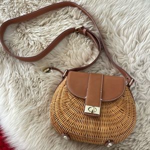 NWOT J McLaughlin wicker and leather crossbody bag